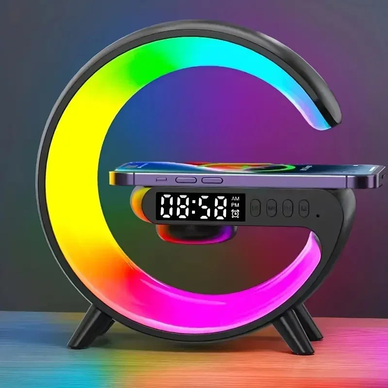 Carregador Sem Fio G 4 em 1 – Iluminação RGB, Despertador e Alto-falante