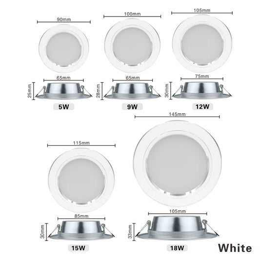 Kit 10 Downlights LED Redondos - 5W a 18W