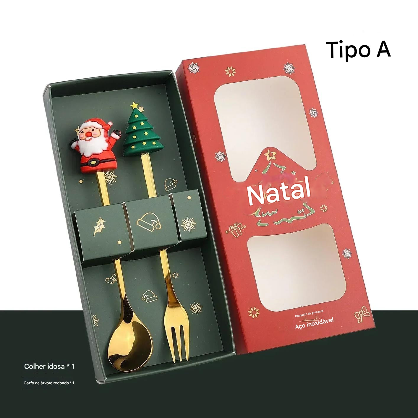 Kit de 4pcs Colheres Natalinas com Cabeça de Alce em Inox