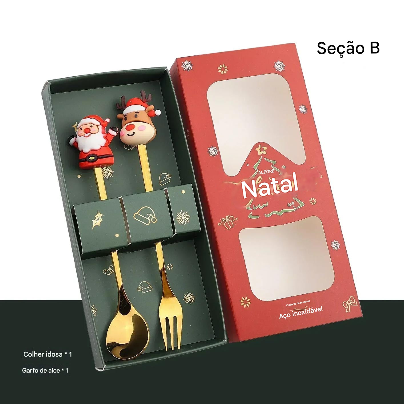 Kit de 4pcs Colheres Natalinas com Cabeça de Alce em Inox