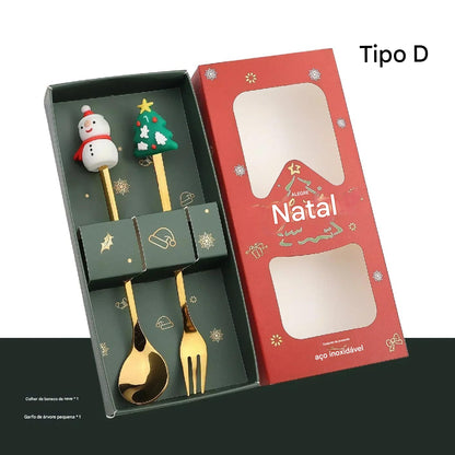 Kit de 4pcs Colheres Natalinas com Cabeça de Alce em Inox